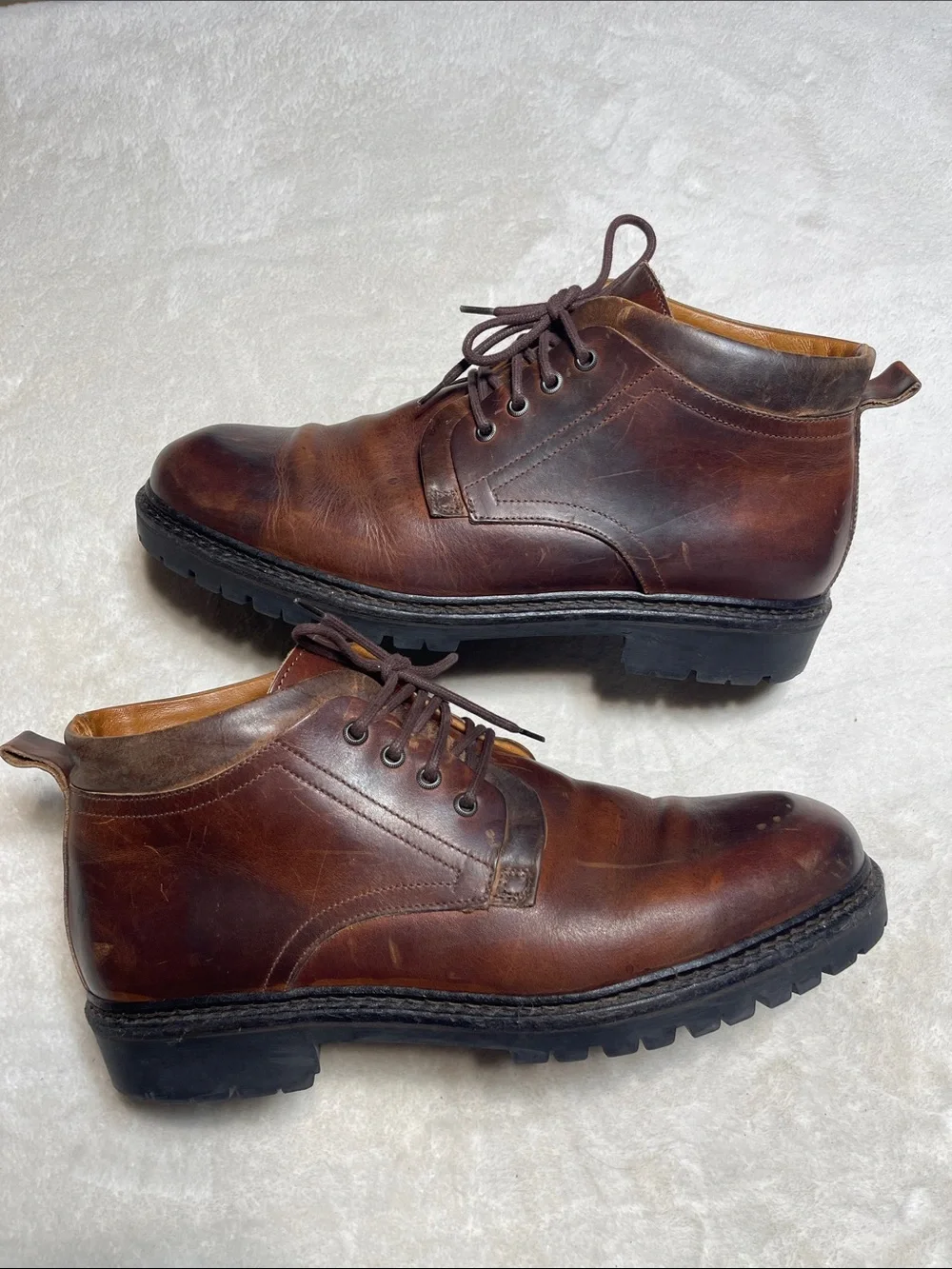 Men's Brown Leather Chukka Boots – Classic Lace-Up Workstyle Size 13 M